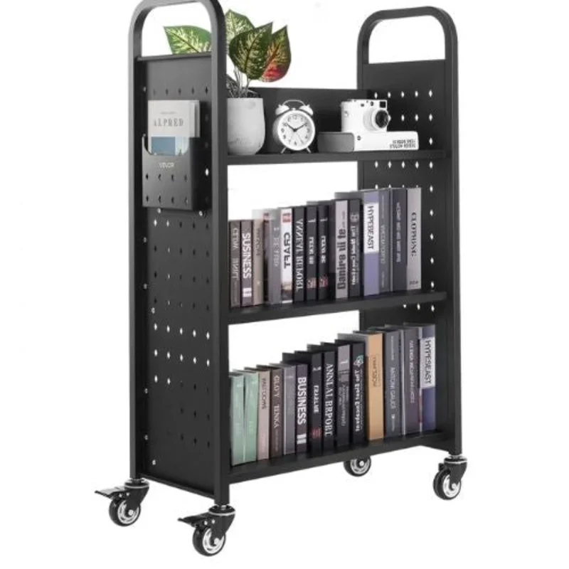 Rolling Library Book Cart 30.3 x 15 x 48.0-Inch Library Cart Single Sided L-Shaped Shelves with 3-Inch Lockable Wheels