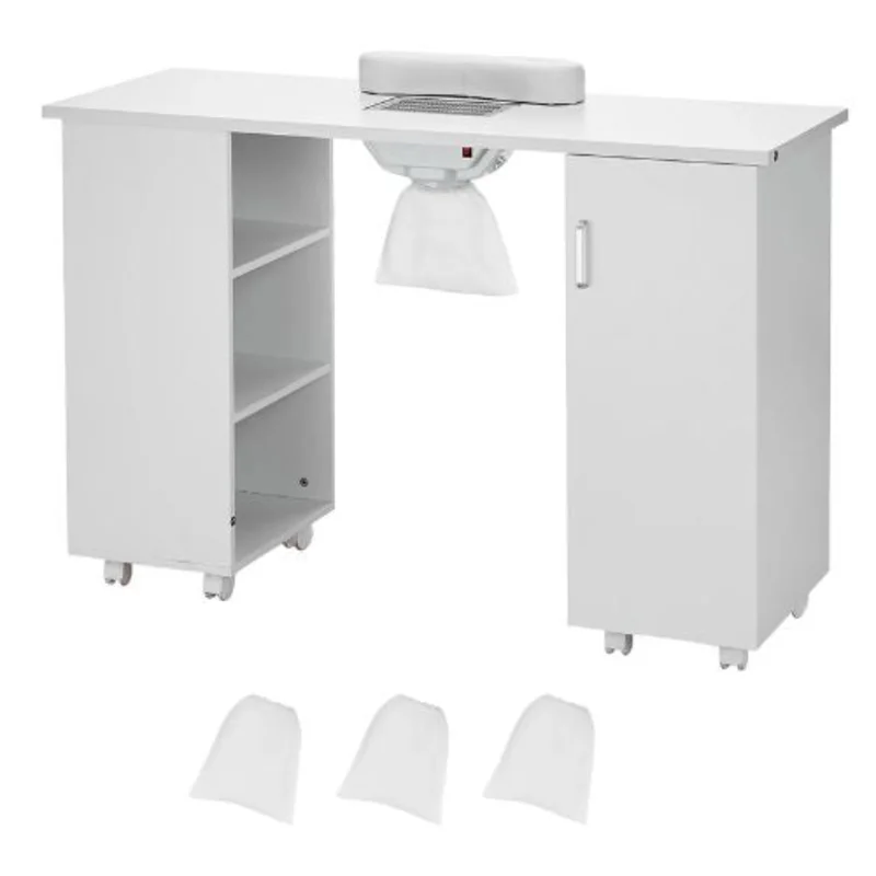 Rolling Nail Table with Electric Dust Collector (White)