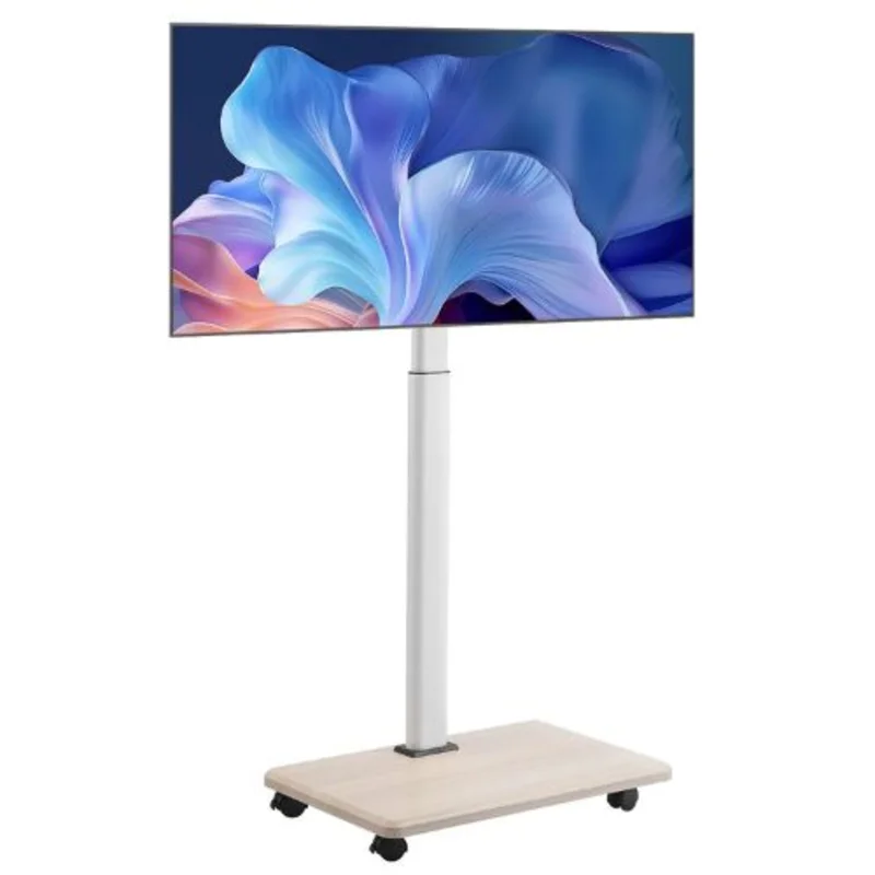Rolling TV Stand on Wheels Mobile Cart for 32-70 Inch Screens 25 Rotation Height Adjustable Supports Up to 99 lbs Max VESA 600x400mm Single Bracket One-Layer Tray