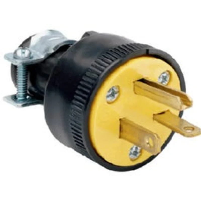 Rubber Construction Plug, Black, 2-Pole/3-Wire, 20A, 250-Volt