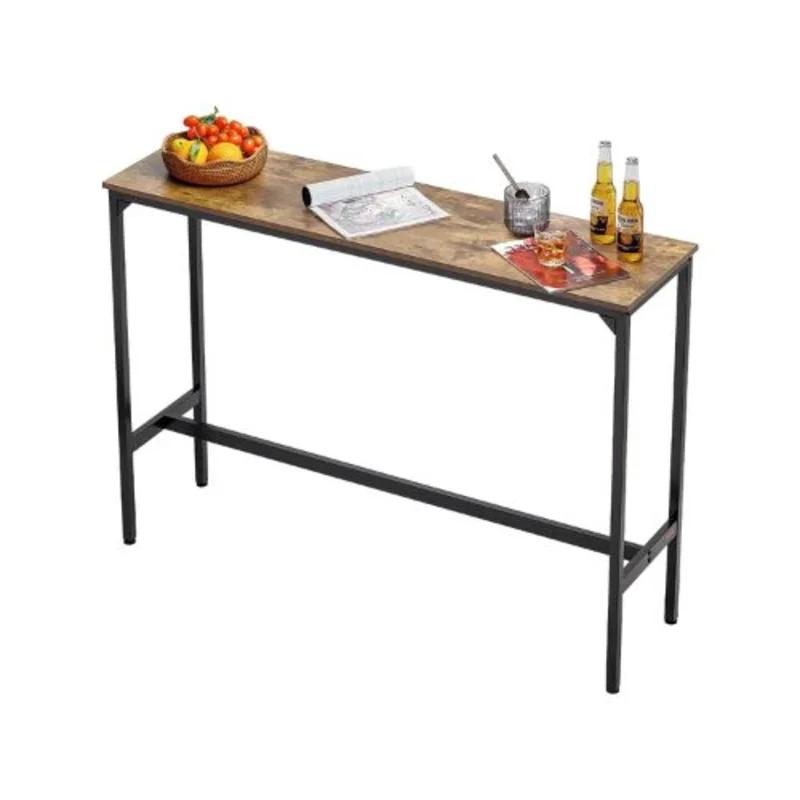 Rustic 55 In High-Top Bar Table Sturdy Metal Frame Cocktail Counter Easy Assembly