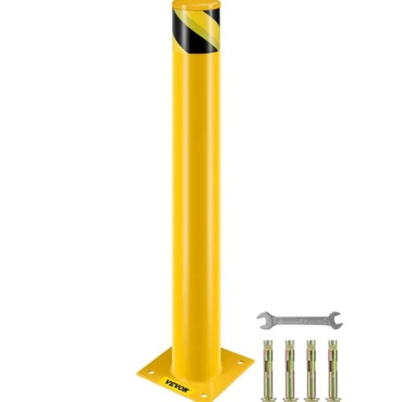 Safety Barrier Bollard 4-1/2" OD 36" Height Yellow Powder Coat Pipe Steel Safety Barrier with 4 Free Anchor Bolts