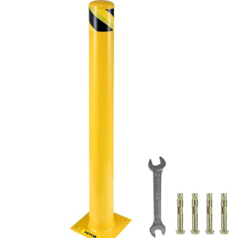 Safety Barrier Bollard 5-1/2" OD 48" Height Yellow Powder Coat Pipe Steel Safety Barrier with 4 Free Anchor Bolts
