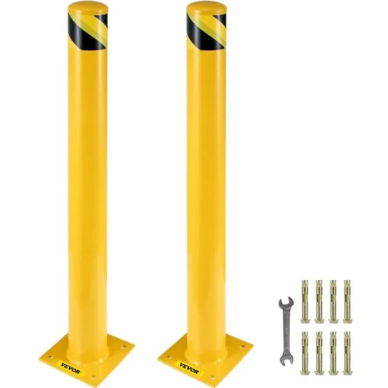Safety Bollard 36 Inch Height Bollard Post 5.5 Inch Diameter Steel Pipe Safety Bollard Post Steel Safety Bollard with 8 Anchor Bolts