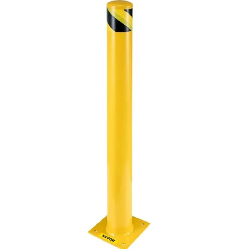 Safety Bollard 5-1/2" OD 42" Height Safety Barrier Bollard Yellow Powder Coat Pipe Steel Safety Barrier with 4 Free Anchor Bolts