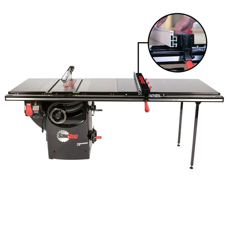 SawStop 3HP Professional Cabinet Saw w/52" T-Glide Advance Fence, Rails & Extension Table