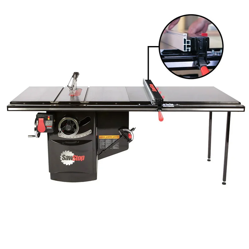 SawStop 5HP, 1ph, 230v Industrial Cabinet Saw w/52" T-Glide Advance Fence, Rails & Extension Table