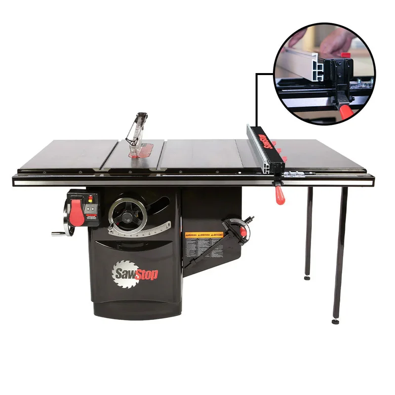 SawStop 5HP, 3ph, 480v Industrial Cabinet Saw w/36" T-Glide Advance Fence, Rails & Extension Table