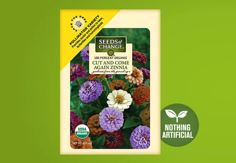 SEEDS OF CHANGE ORGANIC CUT AND COME AGAIN MIX ZINNIA FLOWER SEEDS