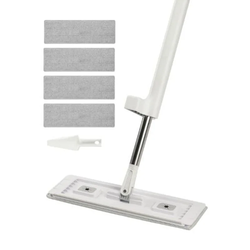 Self-Wringing Microfiber Flat Mop with 4 Reusable Pads for Hardwood & Tile Cleaning