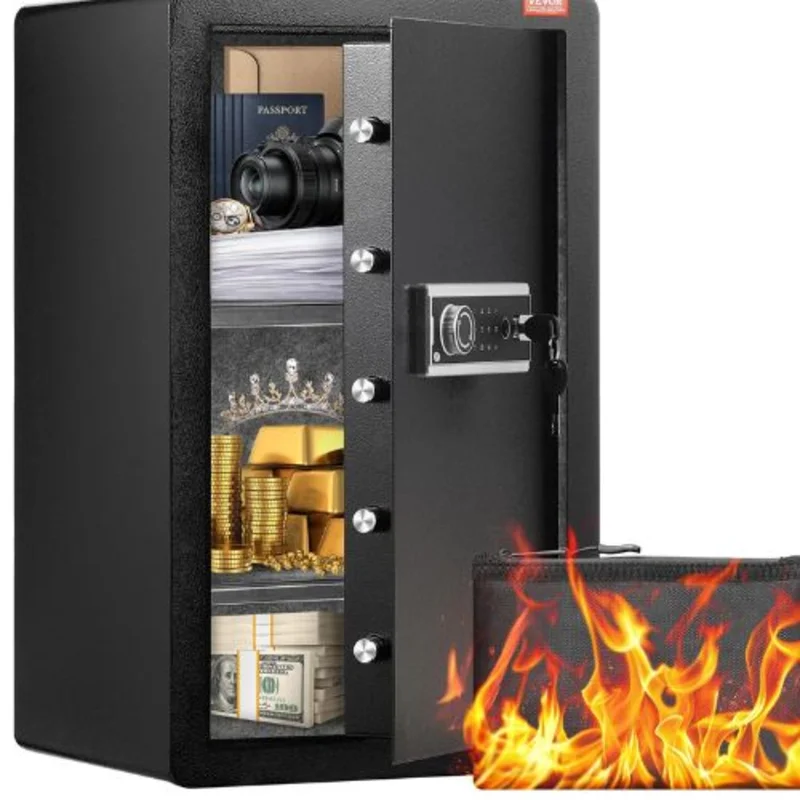 Single Door 4.0 Cu. Ft. Digital Safe Box with Fingerprint & Key Lock, Fireproof Bag, LED Interior Light, Shelves & Key Rack  Black