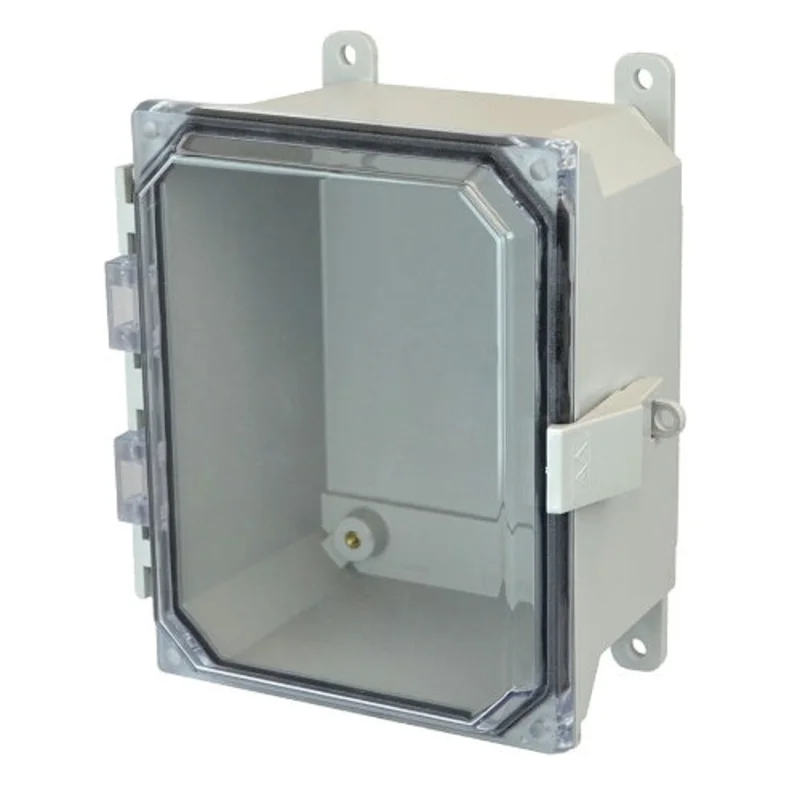 Single Door NEMA 4X Wall Mount JIC Size Fiberglass Enclosure with Clear Covers AMU864CCNL