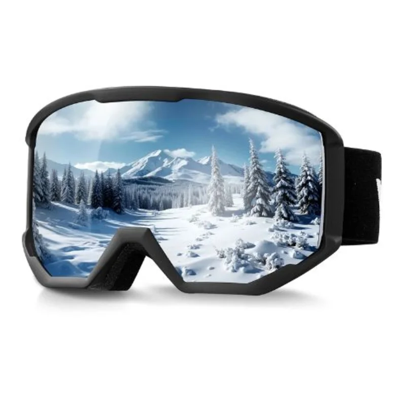 Ski Goggles with Silver Mirror Cylindrical Lens OTG Anti-Fog Goggles for Men Women & Youth