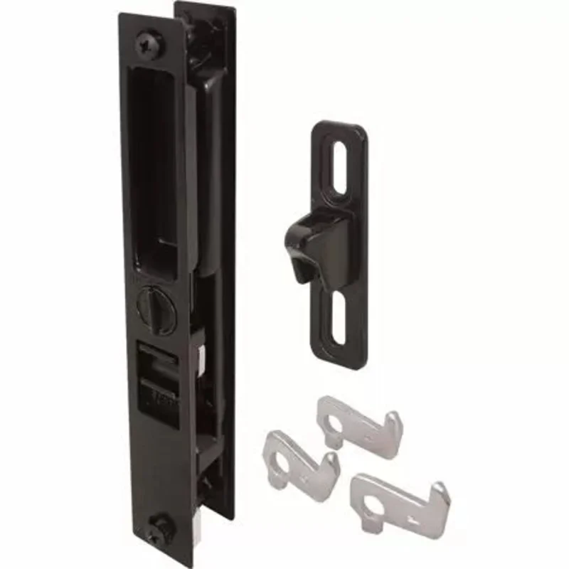 Slide-Co Sliding Door Handle Set with Keyed Mid Body Hook, Black/Diecast Black