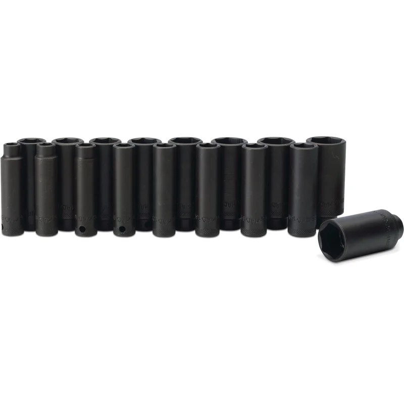Socket Set, Deep/Extra Deep Impact Metric in Metal Tray 3/8" Drive - 17-PC.