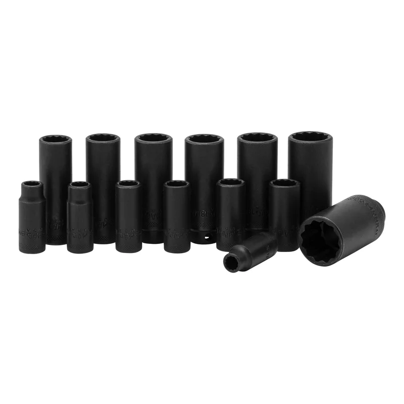 Socket Set, Deep Impact Metric in Metal Tray 3/8" Drive - 14-PC. 12-PT.