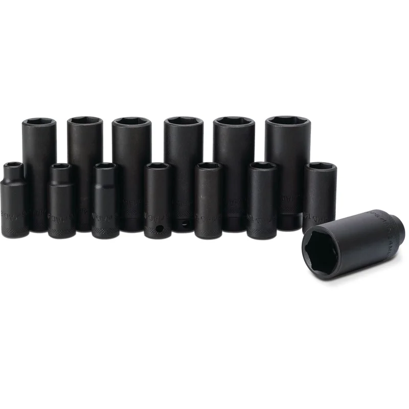 Socket Set, Deep Impact Metric in Metal Tray 3/8" Drive - 14-PC. 6-PT.