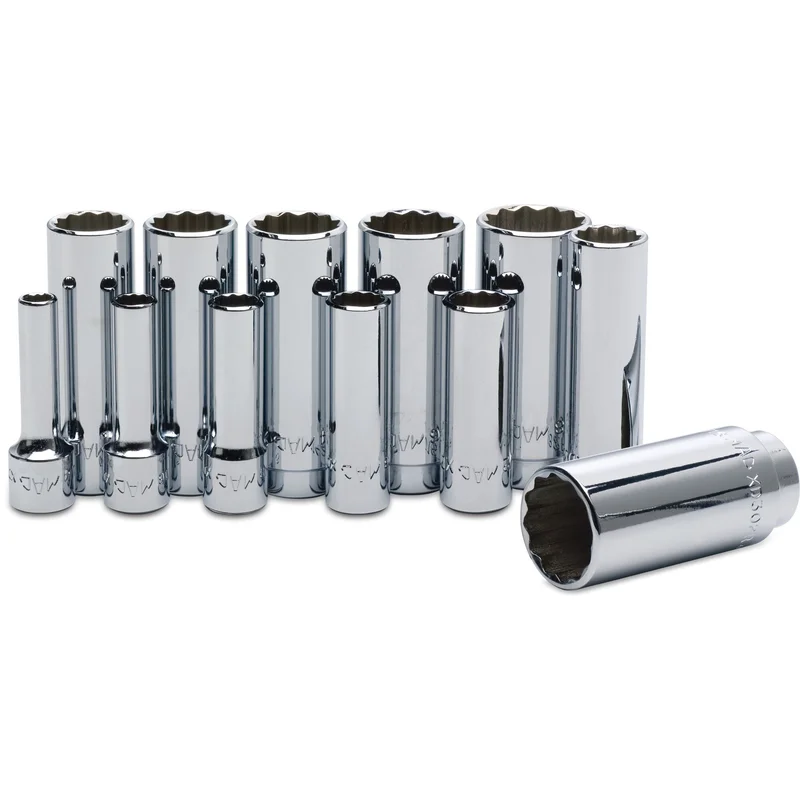 Socket Set, Deep SAE in Metal Tray 3/8" Drive - 12-PC.
