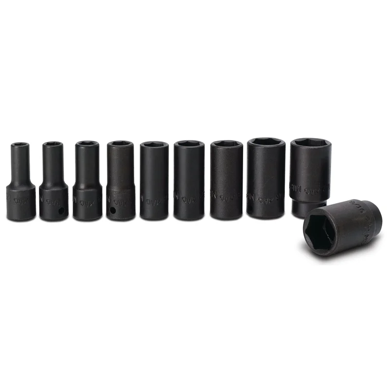 Socket Set, Intermediate Impact SAE in Metal Tray 1/4" Drive - 10-PC.