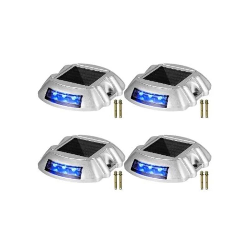 Solar Driveway Lights Waterproof LED Deck Lights for Pathway Garden and Steps Blue Brightness with Switch Button (Pack of 4)