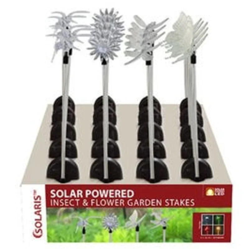 Solar Insect & Plastic Flower Garden Stake With Motion