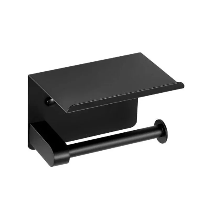 Stainless Steel Toilet Paper Holder with Shelf (Matte Black)