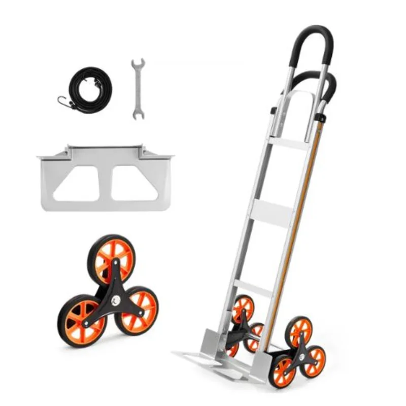 Stair Climbing Cart Aluminum Alloy Folding Trolley Cart with Telescoping Handle 6 Wheels and 2 Bungee Cords