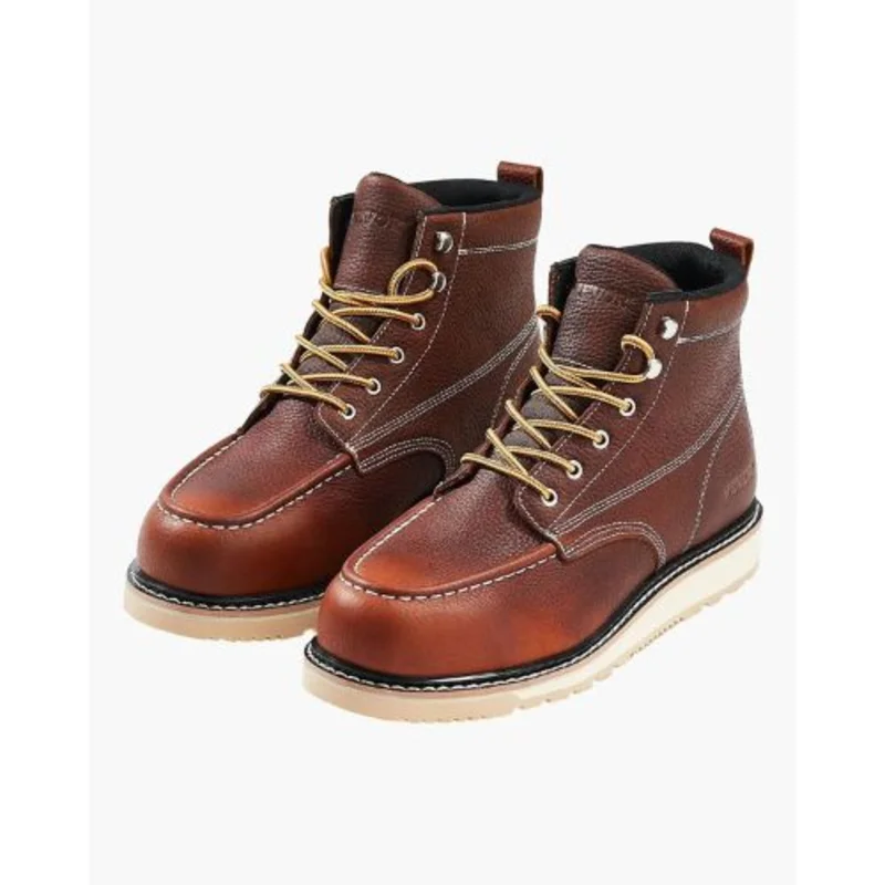 Steel Toe Moc Toe Work Boots for Men Size 10 Waterproof & Slip-Resistant (Brown)