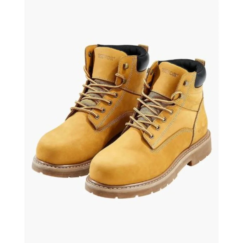 Steel Toe Work Boots for Men Size 9 Waterproof & Slip-Resistant (Brown Yellow)