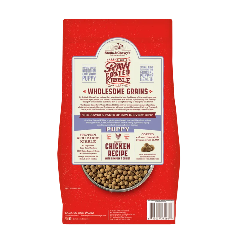 Stella & Chewy's Dog Raw Coated Wholesome Grains Puppy Cage-Free Chicken Recipe with Pumpkin & Quinoa