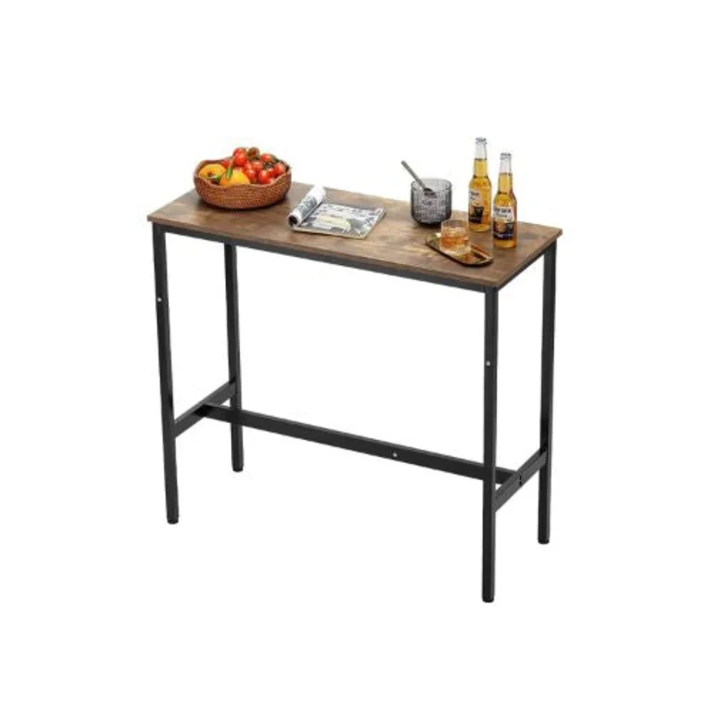 Sturdy Metal Frame High Top Pub Table 39"x16"x35.5" Rustic Brown & Black Easy to Assemble Bar Height Cocktail Counter for Living Room & Parties
