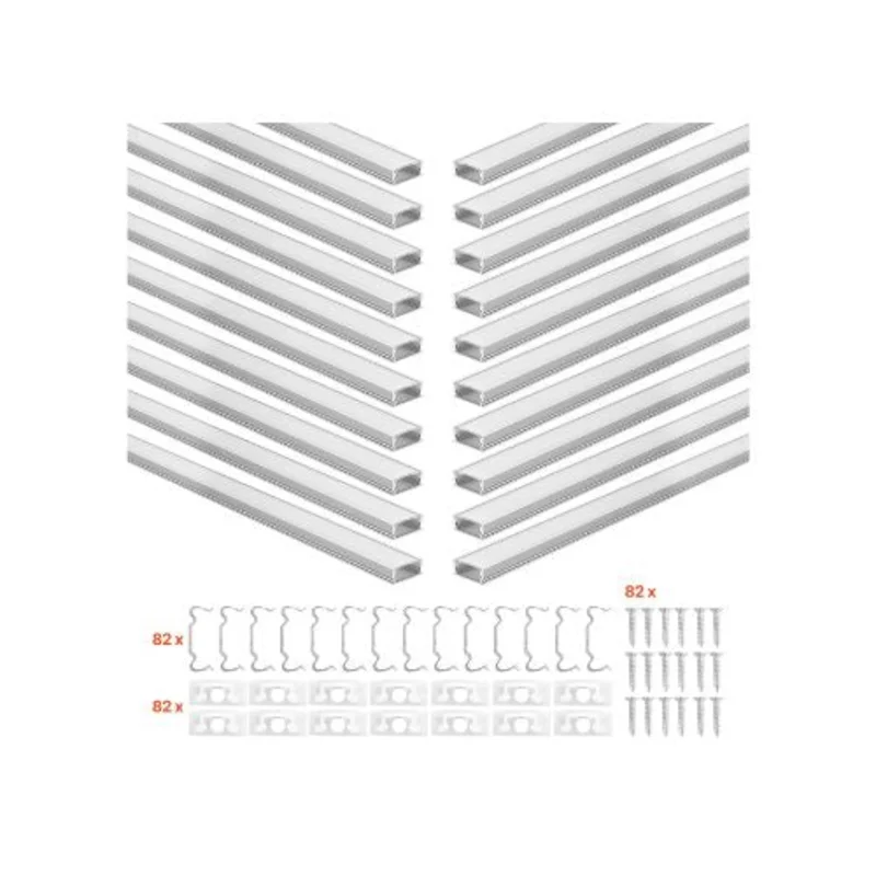 Surface Mount U-Shap 6.6 ft LED Aluminum Channel with Diffuser for Under Cabinet Lighting 20 Pack