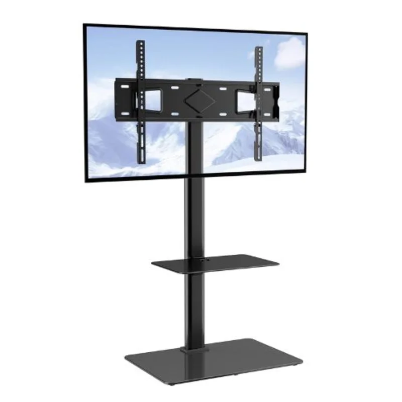 Swivel TV Stand Mount for 32-65" TVs, Height Adjustable Portable Floor Stand with Tempered Glass Fixed Screen Size: 81.3-165.1 cm