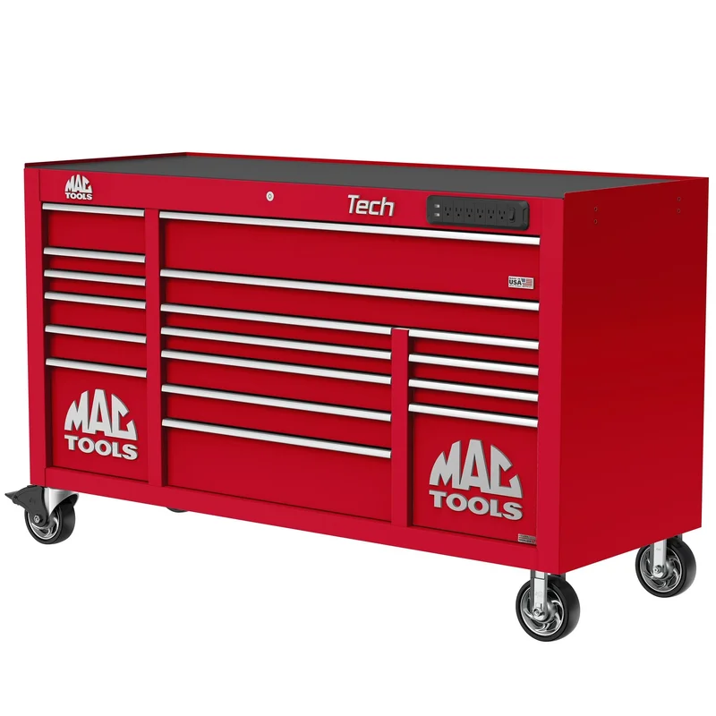 Tech Series 16-Drawer Workstation with PowerTech Drawer - Firebrick Red