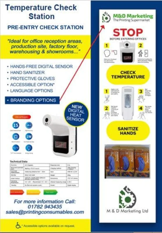 Temperature Screening Station - Including Automatic Infrared Non Contact Thermometer