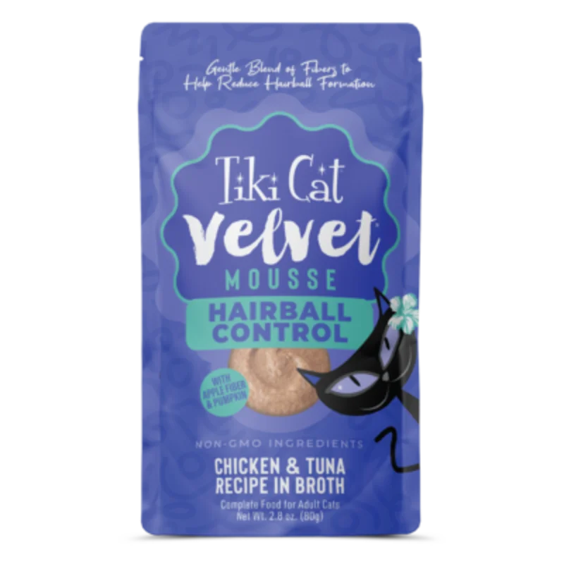 Tiki Cat Velvet Mousse Hairball Control: Chicken & Tuna Recipe in Broth