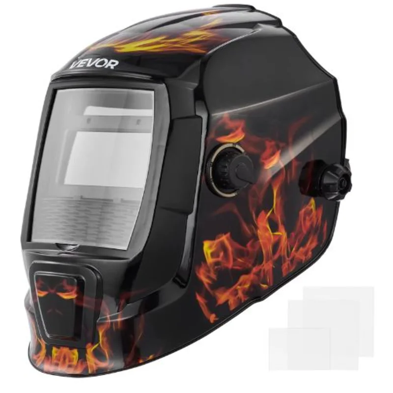 True Color Welding Helmet Auto Darkening Solar Powered Hood with 2 Arc Sensors, Shade 4/9-13 (Yellow Flame Pattern)