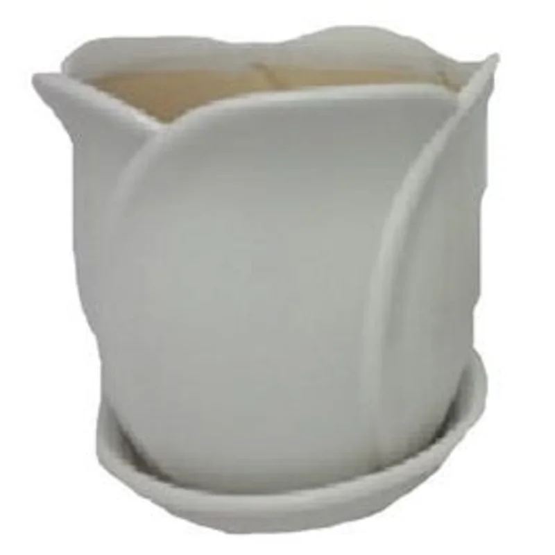 Tulip Planter With Attached Saucer, Clay, Assorted, 8 x 6.5-In.