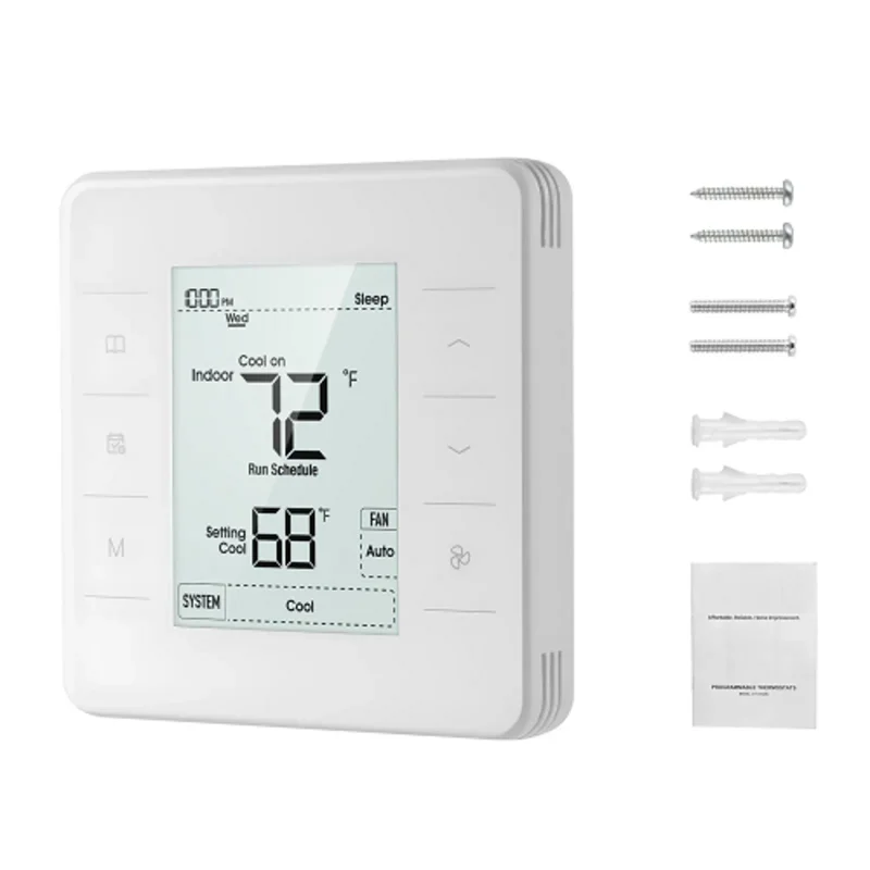Universal Programmable Home Thermostat With LED Screen Touch Controls & Battery/24V Operation White GM4937