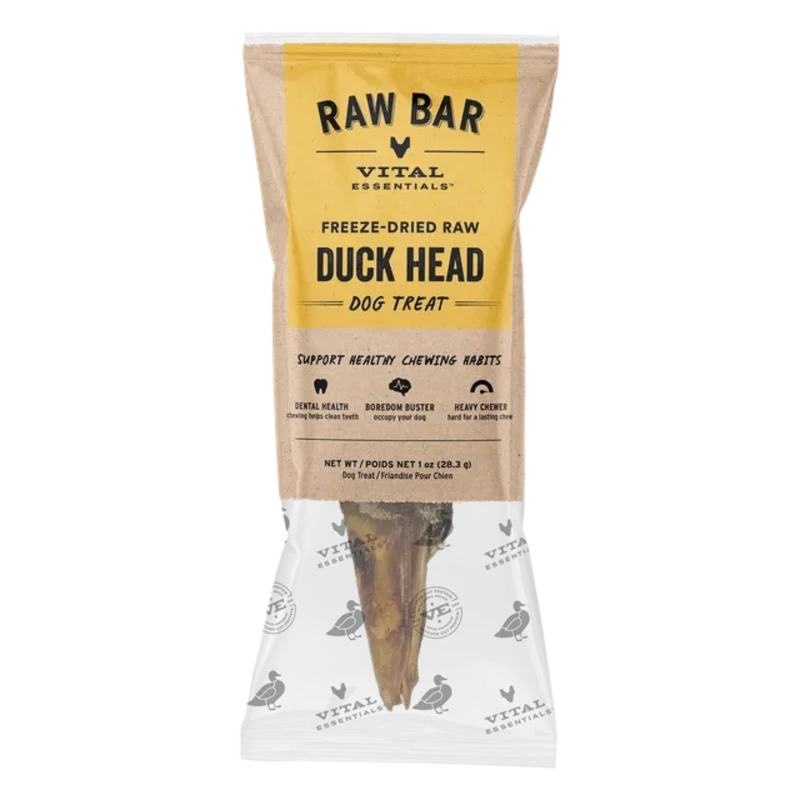 Vital Essentials Freeze-Dried Raw Bar Duck Heads Single Ingredient Dog Chews