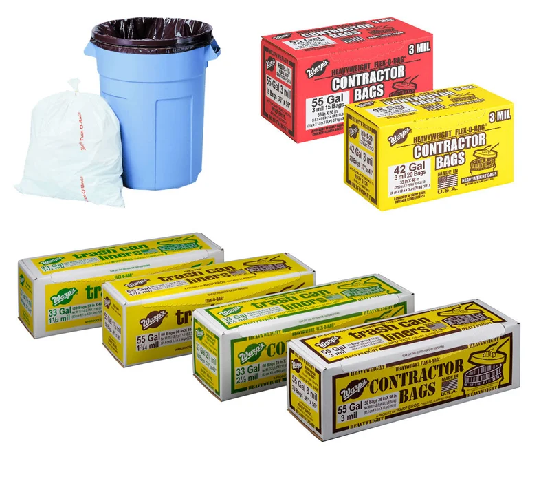 Warp Brothers Flex-O-Bag Trash Can Liners And Contractor Bags 36" x 56" 55 Gal Black