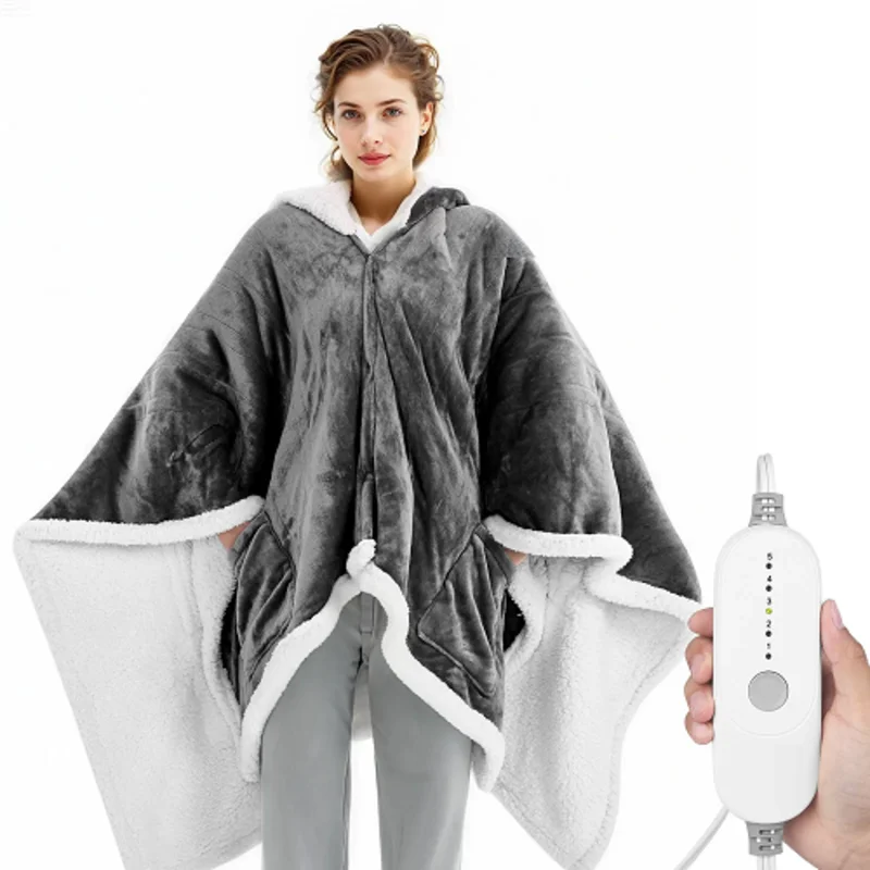 Wearable Heated Blanket Hoodie 5 Heat Levels, 3H Auto-Off, Overheat Protection, Machine Washable, Perfect Winter Gift