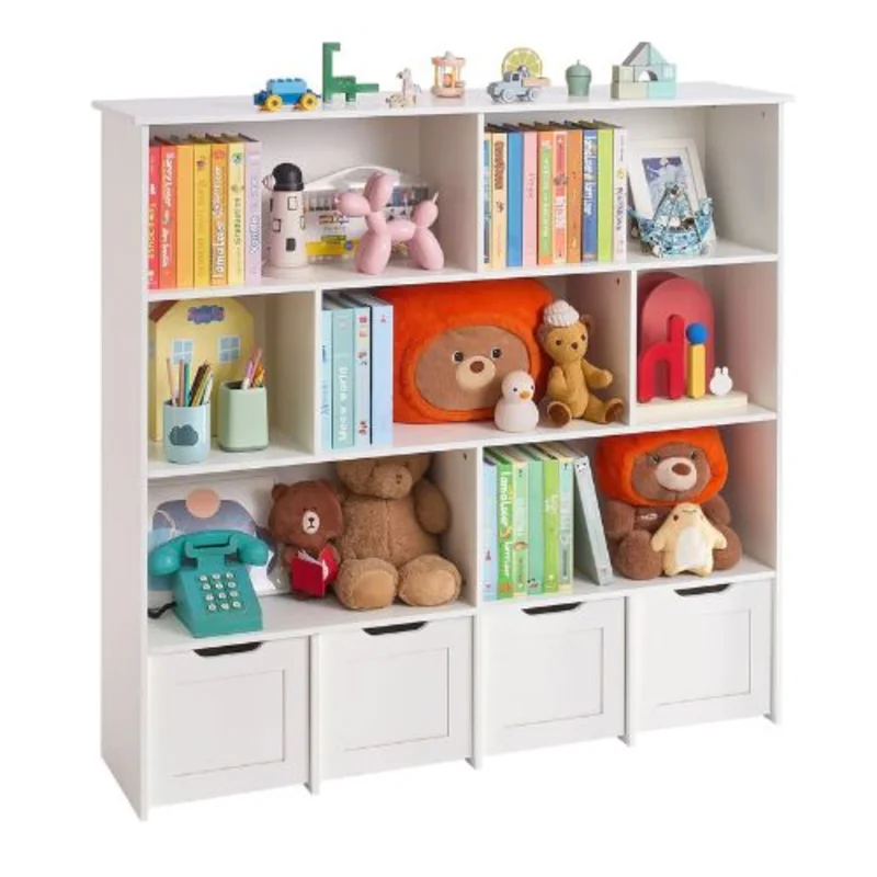 Wooden Toy Storage Organizer with 4 Drawers for Kids Room, Nursery, Living Room (White)