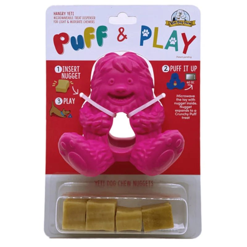 Yeti Puff and Play Dog Toy Interactive Nuggets Treats Dispenser Puzzle Pink