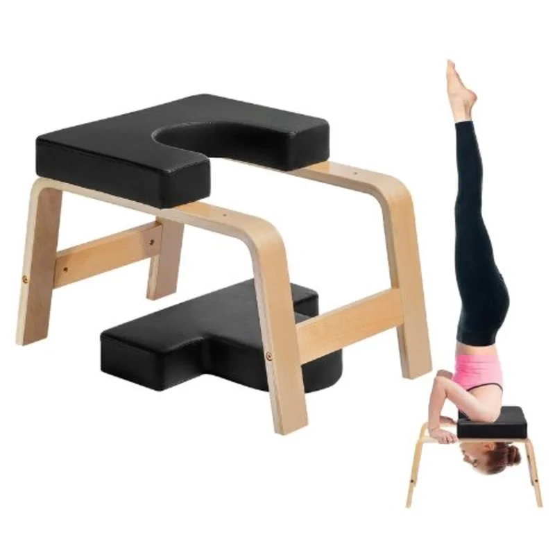 Yoga Headstand Bench 300lbs Capacity Inversion Chair with Wood Frame & PU Pad for Balance Training Fatigue Relief (Black)